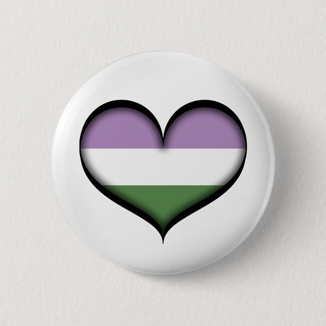 Badge Rond 5 Cm Grand Coeur vectoriel dans Genderqueer Pride coule (Devant)