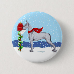 Badge Rond 5 Cm Grand Dane Christmas Mail Bleu