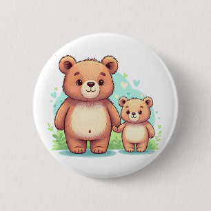 Badge Rond 5 Cm Grand et Petit Ours se tenant la main – Enfants Mi