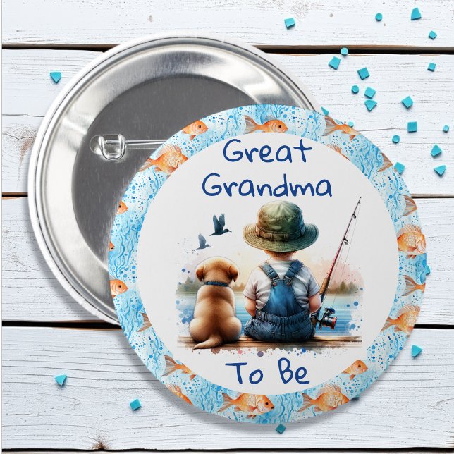 Badge Rond 5 Cm Grand grand-mère | Baby shower à thème de la pêche (Créateur téléchargé)