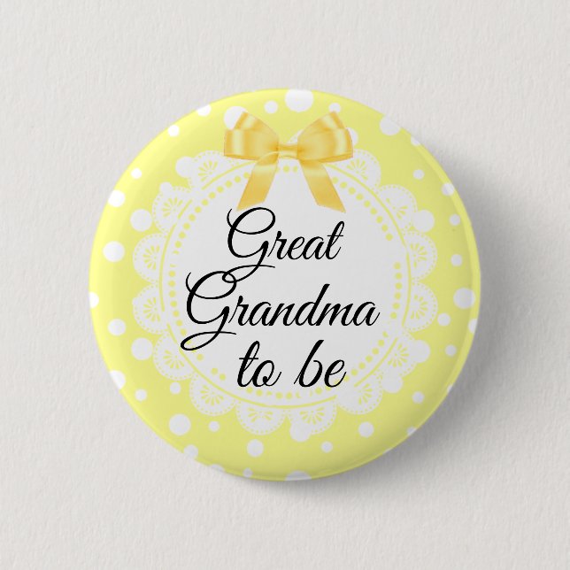 Badge Rond 5 Cm Grand Grand-Mère Pour Être Jaune Polka Dot Douche  (Devant)