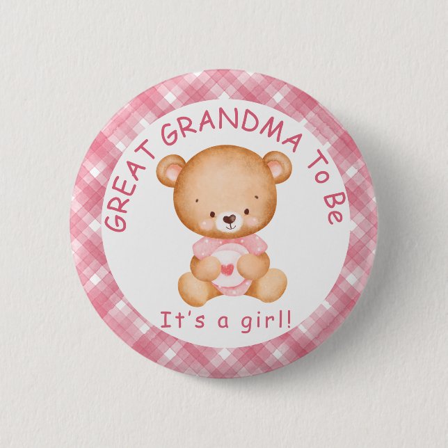 Badge Rond 5 Cm GRAND GRANDMA pour être Baby shower rose (Devant)