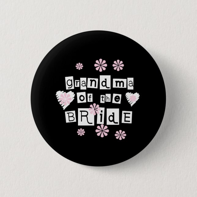 Badge Rond 5 Cm Grand-maman de blanc de jeune mariée sur le noir (Devant)