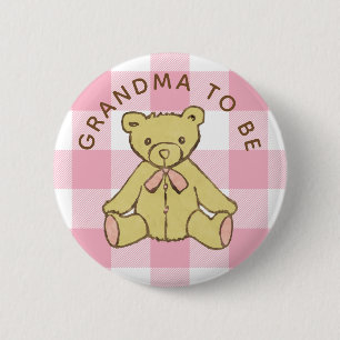 Badge Rond 5 Cm Grand-maman de plaid de Buffalo de rose de bébé
