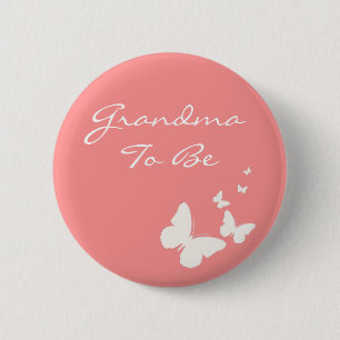 Badge Rond 5 Cm Grand-maman rose et blanche de papillon à être P