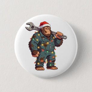 Badge Rond 5 Cm Grand Mécanicien Bigfoot Sasquatch Noël Col Bleu