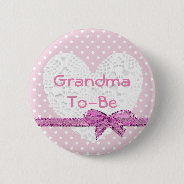Badge Rond 5 Cm Grand-mère à être Baby shower rose et blanc bouton (Devant)