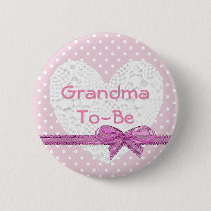 Badge Rond 5 Cm Grand-mère à être Baby shower rose et blanc bouton