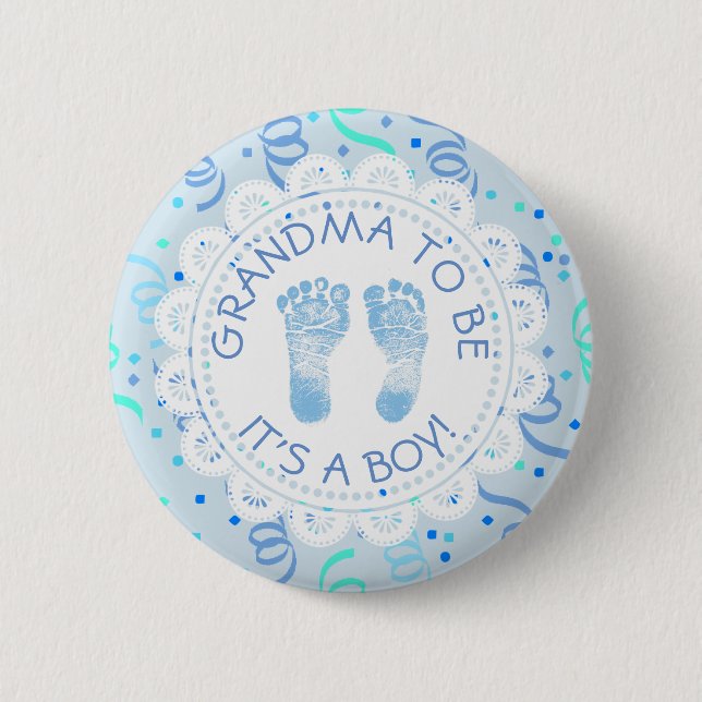 Badge Rond 5 Cm Grand-mère à être bleu confetti Baby shower Bouton (Devant)