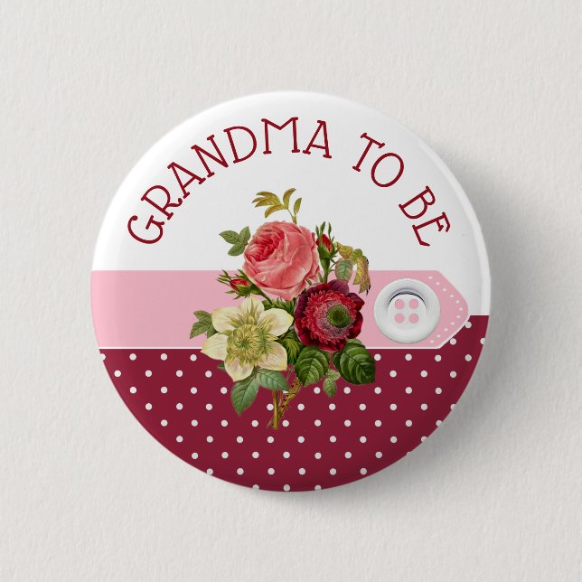 Badge Rond 5 Cm Grand-mère à être Bourgogne Rose Baby shower bouto (Devant)