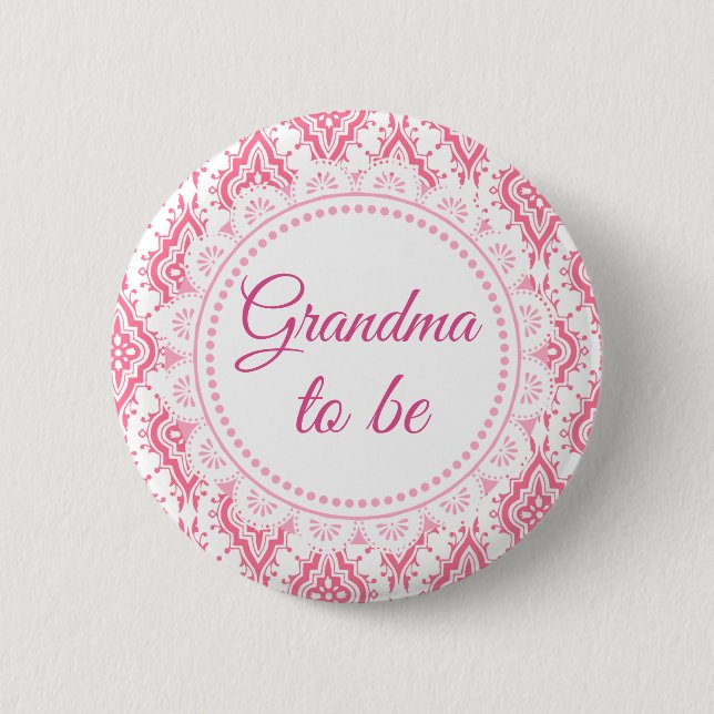 Badge Rond 5 Cm Grand-mère à être rose Lacey Baby shower Button (Devant)