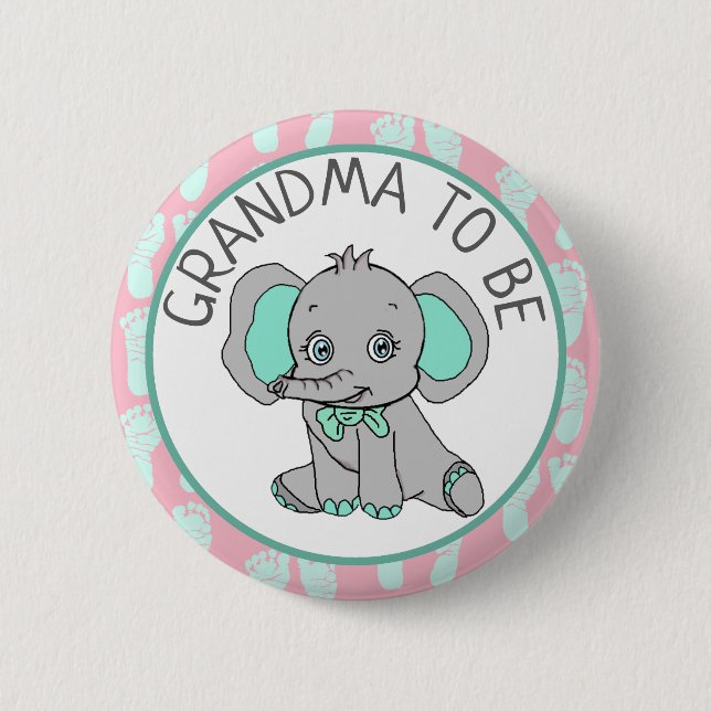 Badge Rond 5 Cm Grand-mère à thème éléphant pour être Baby shower (Devant)