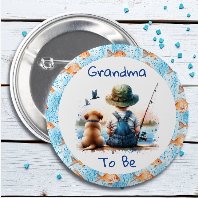 Badge Rond 5 Cm Grand-mère | Baby shower à thème de la pêche (Créateur téléchargé)