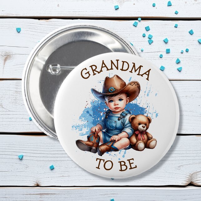 Badge Rond 5 Cm Grand-mère | Baby shower Cowboy et Teddy Bear (Créateur téléchargé)