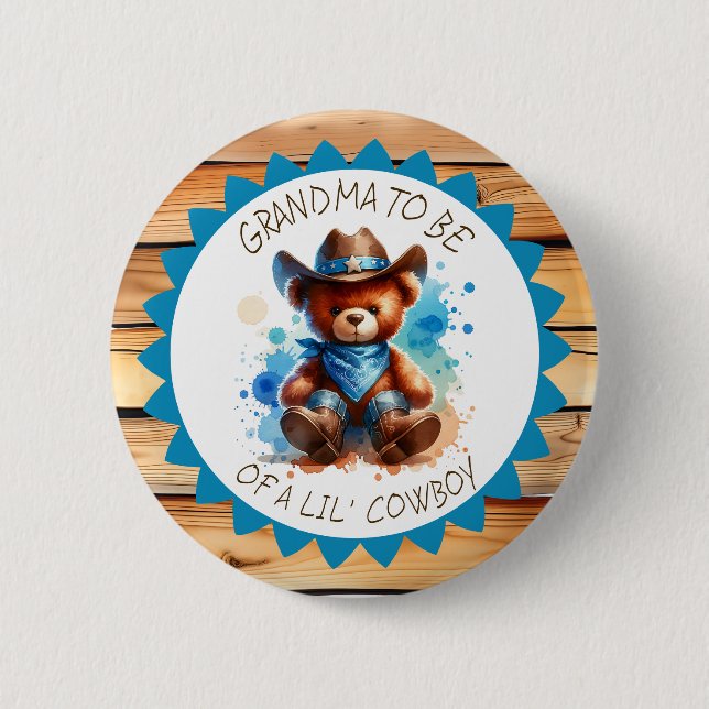 Badge Rond 5 Cm Grand-mère | Baby shower de l'ours en peluche Cowb (Devant)