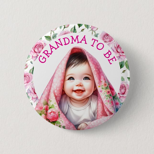 Badge Rond 5 Cm Grand-mère | Baby shower floral (Devant)