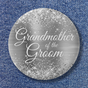 Badge Rond 5 Cm Grand-mère de la Glitterie Groom Silver Foil