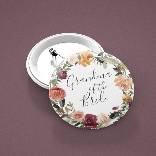 Badge Rond 5 Cm Grand-mère de la mariée en fleur rustique (Créateur téléchargé)