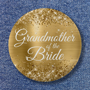 Badge Rond 5 Cm Grand-mère de la mariée Glittery Gold Foil