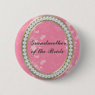Badge Rond 5 Cm Grand-mère de la Mariée Perles Papillons