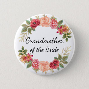 Badge Rond 5 Cm Grand-mère de la mariée rose rouge couronne floral