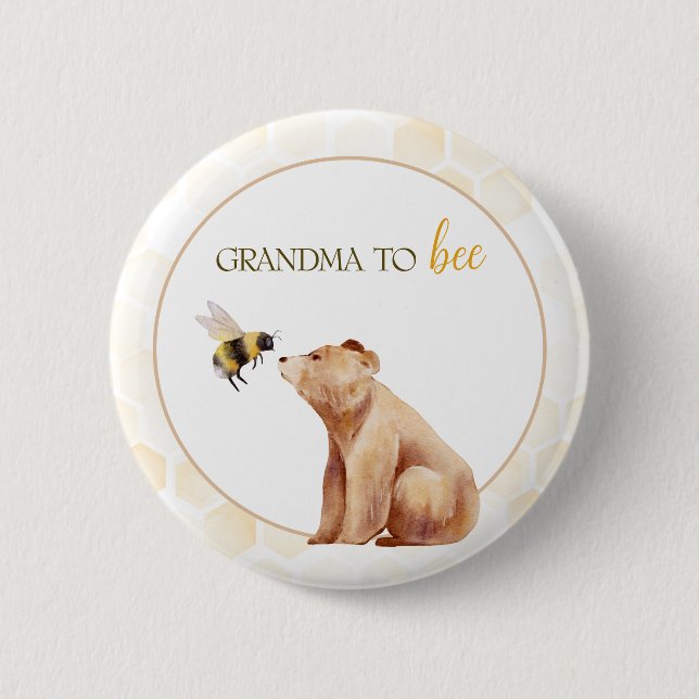 Badge Rond 5 Cm Grand-mère de nid d'abeille Baby shower d'ours de  (Devant)