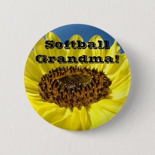 Badge Rond 5 Cm Grand-mère de softball boutons Tournesol jaune Bas