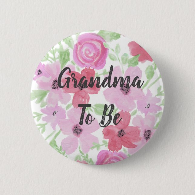 Badge Rond 5 Cm Grand-mère doit être aquarelle Baby shower floral (Devant)