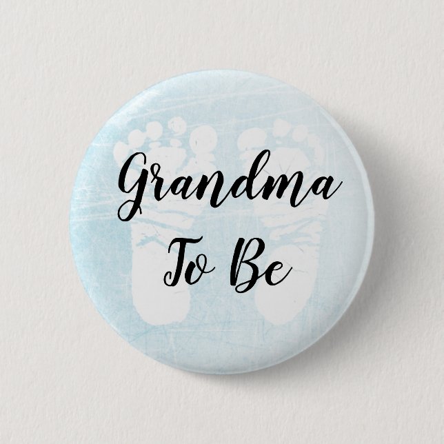 Badge Rond 5 Cm Grand-mère doit être bleu Baby shower empreintes (Devant)