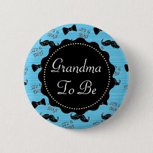Badge Rond 5 Cm Grand-mère du Baby shower Blue Mustache Bowtie