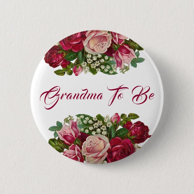 Badge Rond 5 Cm Grand-mère en Bourgogne Baby shower de bouquet Ros (Devant)