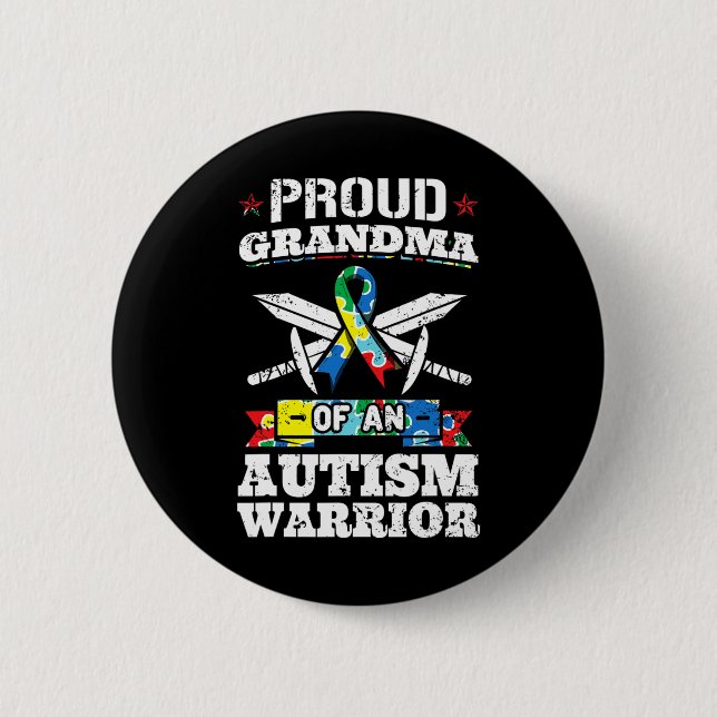 Badge Rond 5 Cm Grand-Mère Fière D'Un Autisme Guerrier Autiste (Devant)