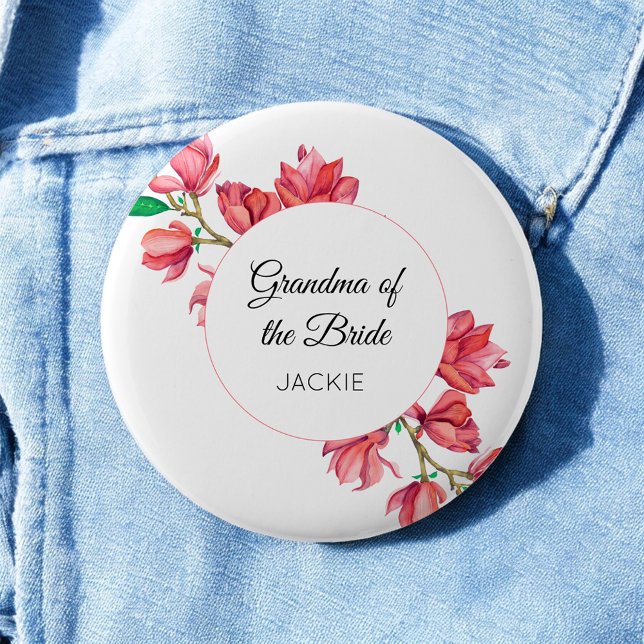 Badge Rond 5 Cm Grand-mère Fleurs Aquarelle Rose Blanc (Créateur téléchargé)