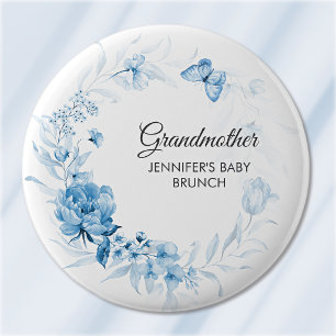 Badge Rond 5 Cm Grand-mère Fleurs Bleues Tendres Baby Shower/Brunc