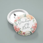 Badge Rond 5 Cm Grand-mère florale de la mariée<br><div class="desc">Identifiez les joueurs clés de votre douche nuptiale avec nos boutons floraux élégants et doucement chics. Bouton est doté d'une couronne florale aquarelle de pivoines roses,  de fleurs d'hydrangée blanche et de verdure botanique avec "grand-mère de la mariée" inscrite à l'intérieur en écriture manuscrite.</div>