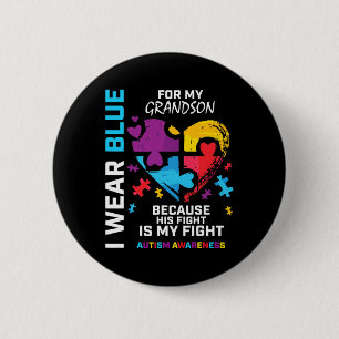 Badge Rond 5 Cm Grand-mère Grand-père I Wear Blue For My Grandson