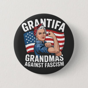 Badge Rond 5 Cm Grand-mère Grantifa contre le facisme Pas de roi a