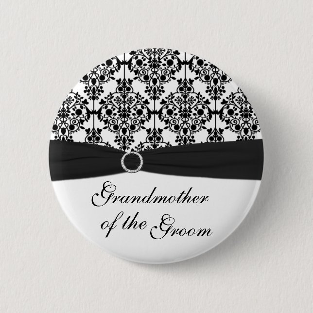 Badge Rond 5 Cm Grand-mère noire et blanche de damassé du Pin de (Devant)