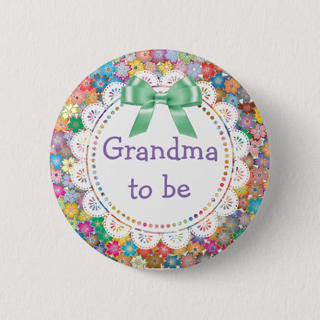 Badge Rond 5 Cm Grand-mère pour être floral Baby shower bouton (Devant)