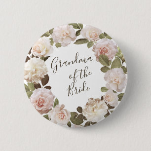 Badge Rond 5 Cm Grand-mère Rose vintage du bouton de la mariée