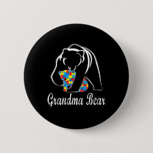 Badge Rond 5 Cm Grand-mère sensibilisée à l'autisme ourson soutien