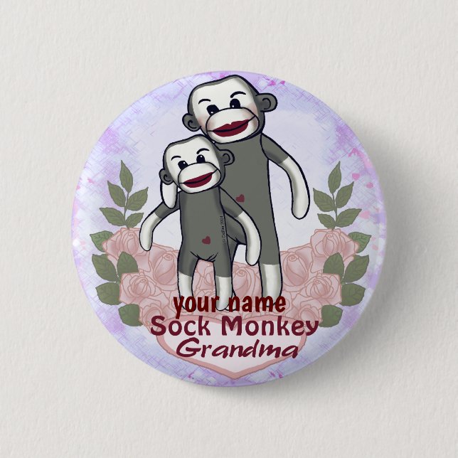 Badge Rond 5 Cm Grand-mère Singe Chaussette  (Devant)