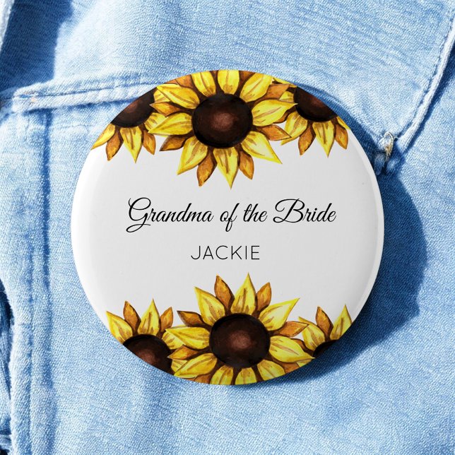 Badge Rond 5 Cm Grand-mère Tournesol Floral Blanc Jaune (Créateur téléchargé)