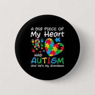 Badge Rond 5 Cm Grand morceau coeur a petit-fils autiste conscienc