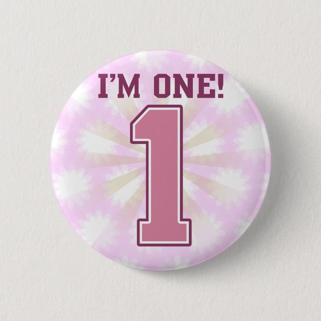 Badge Rond 5 Cm Grand nombre rose un, le premier anniversaire de (Devant)