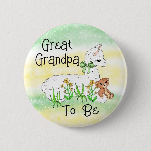 Badge Rond 5 Cm Grand-père à être Llama avec ours en peluche (Devant)