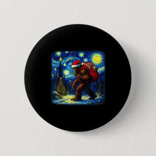 Badge Rond 5 Cm Grand-Père Bigfoot Noël Étoile Nuit Sasquatch Van