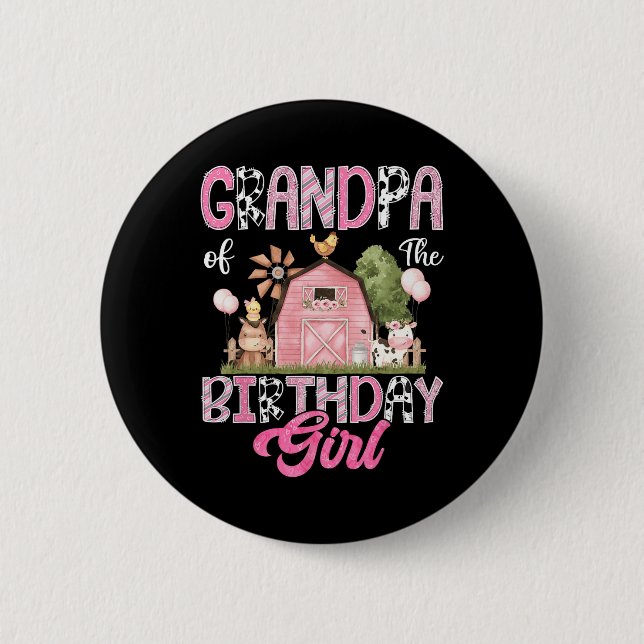 Badge Rond 5 Cm Grand-Père De L'Anniversaire Fille Ferme Vache Ros (Devant)