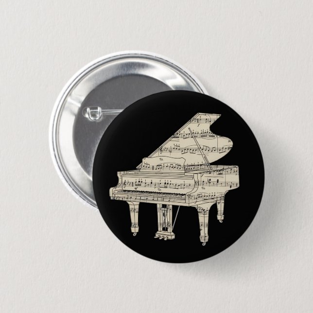 Badge Rond 5 Cm Grand Piano and Music Notes Button (Devant & derrière)