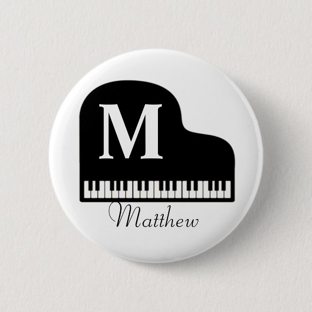 Badge Rond 5 Cm Grand Piano Monogram Pianiste Personnaliser (Devant)